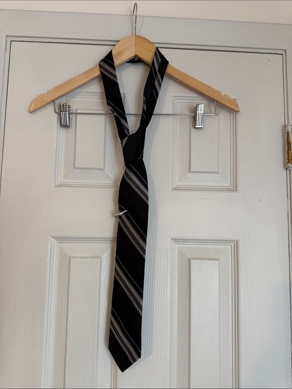 Structure Black Striped Men’s Tie with Silver and Gray